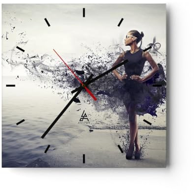 Modern Wanduhr Afrika Modell schönheit komposition 40x40cm Quadrat Groß Wand Uhr Glas Analog Zimmeruhren Küche Büro Wohnzimmer Glasuhr Wall Clock Dekoration Design Küchenuhr C3AC40x40-2623