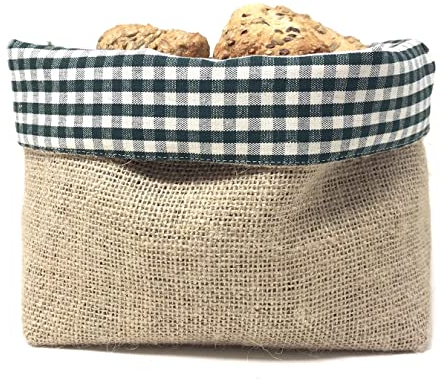 Gaidra Panera Cesta de Pan pancillos en Tela de Yute y algodón Doubleface - Bolsa de diseño confeccionada con artesanía de Calidad en Fibras Naturales - Líneas, Rojo, 28 x 20 x 10 cm