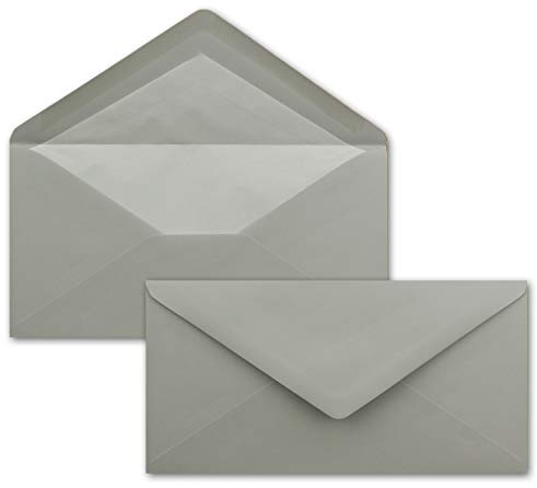 75 x DIN Lang Briefumschläge - Hell-Grau mit weißem Seidenfutter - 11x22 cm - 80 g/m² - ideal für Einladungen, Weihnachtskarten, Glückwunschkarten aus der Serie Farbenfroh