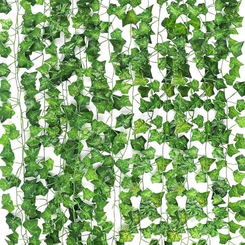 CEWOR Ghirlande artificiali di edera verde, da appendere, per matrimoni, feste, giardino, decorazione da parete, 14 pezzi