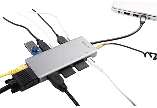 Silver HT Adapter Typ C Hub 13 in 1 Aus Aluminium. Kompatibel mit MacBook 2015/2016, MacBook Pro, MacBook Pro 2017, MacBook 2018 und Samsung DEX, Nintendo Switch, PC/Tablet/Smartphone.