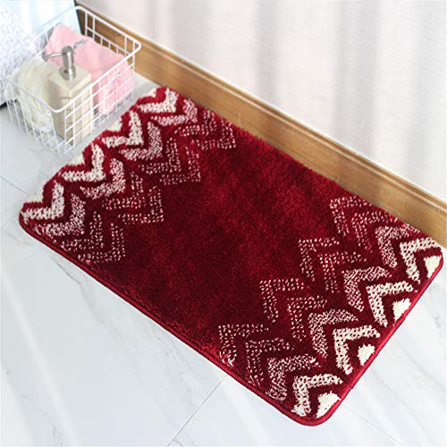 Treer Verdicken Badteppiche rutschfeste Absorbent Badezimmerteppich, Weicher Mikrofaser Beflockung Farbverlauf Badematten Waschbar Duschvorleger Küchenbodenmatten (60x90cm,Wein rot)