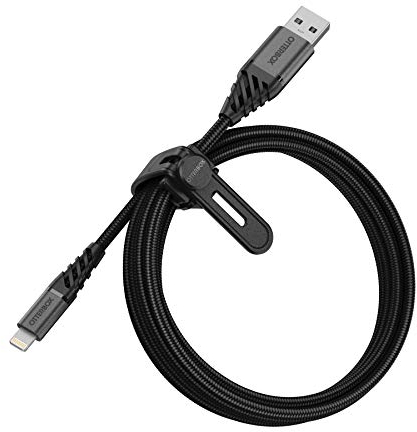 OtterBox verstärktes, umflochtendes Premium USB-A auf Lightning Kabel, Mfi Zertifiziert, Ladekabel für iPhone und iPad, Ultra-Robust und getestet auf Biegsamkeit und Flexibilität, 2M, Schwarz
