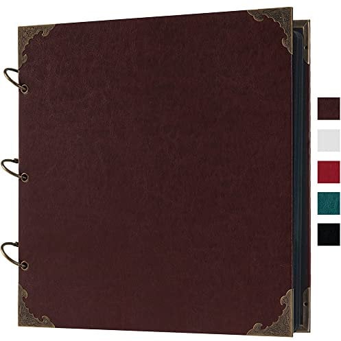 Potricher großes Fotoalbum, Sammelalbum, Ledereinband, 80 Seiten, Bastelpapier, für Hochzeiten und Baby, 30,5 x 30,5 cm, Braun