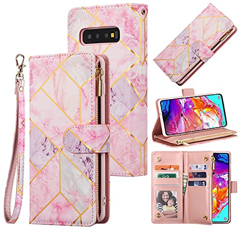 UEEBAI Coque pour Samsung Galaxy S9, Etui en Cuir PU Portefeuille Rétro Antichoc Flip Case Housse avec Fentes de Cartes Fonction Support, Fermeture Magnétique - Rose et Violet