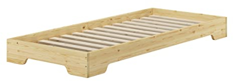 Erst-Holz Extra platzsparendes stabiles Flachbett in kompakter Form 90x190 Studentenbett Massivholz V-60.41-09-190, Ausstattung:Rollrost inkl.