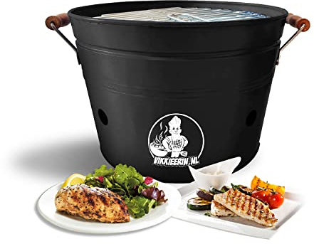 Vikkieerin Barbecue a carbonella nero – Portatile da tavolo rotondo Ø 38 cm carbonella BBQ per giardino, campeggio, balcone, terrazza, braciere da campeggio