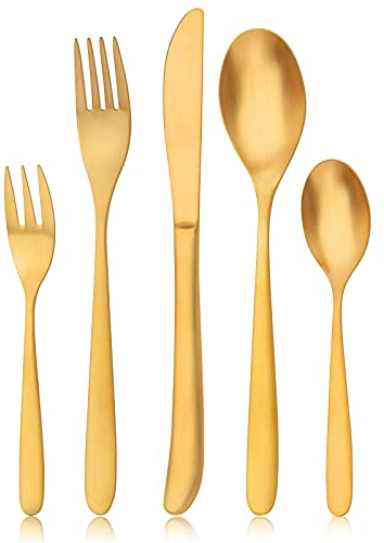 Matt Gold Besteck Set, Bettlife 30-teilig Besteckset für 6 Personen mit Messer/Gabel/Löffel, Edelstahl Essbesteck, Menübesteck Tafelbesteck Set, Spülmaschinenfest