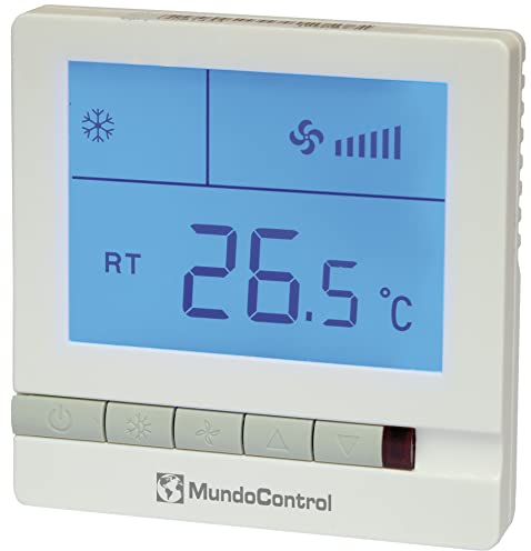 Mundocontrol - Termostato Digital para Habitación | Rango de consigna 5ºC a 35°C | Consumo <2W | 86 x 86 x 23,5 mm | Protección IP30