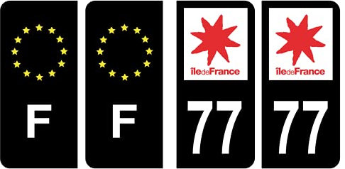 HADEXIA - Set di 4 adesivi per targa auto, dipartimento 77 Seine-et-Marne, logo Regione Ile-de-France nero, colore & F Francia Europa