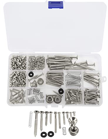 Tiiyee Kit di Viti per Chitarra, Elettrici Guitar Pickguard Screws Accordatore Vite Scatole Battipenna Basso Ponte Elettrica Pickup Sintonizzatore Interruttore Piastra da Collo Con Molle (Argento)