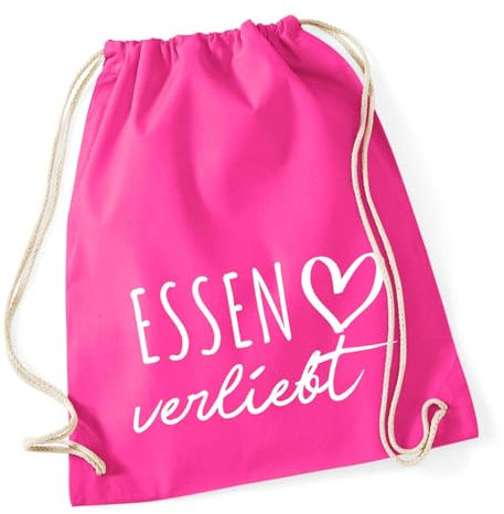 Huuraa Turnbeutel Essen verliebt Stoffbeutel Baumwolle 12 Liter Fuchsia mit Namen deiner lieblings Stadt Geschenk Idee für Freunde und Familie