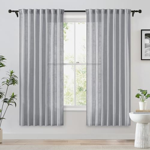 Fmfunctex Grey Pencil Pleat Sheer Curtains for Bedroom 72 Drop Linen Textured Eyelet Curtains for Living Room Semi Sheer Light Filtering Window Curtain Drapes for Dining Room 2 Panels