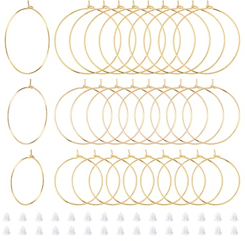 PandaHall Creolen Aus 18K Gold 30 Stück Runde Perlenreifen Kreis Ohrring Hoop Charm Ringe Baumeln Ohrringe Zubehör Mit 50 Stück Kunststoff Ohrmuttern Für Frauen Schmuckherstellung 25/30/35 mm