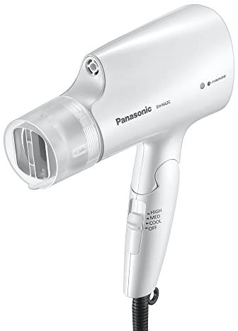 Panasonic nanoe Compact Hair Dryer EH-NA2C-W (White) - Japanese Nanoe Techonology, Foldable Travel Blow Dryer with Oscillating Quick Dry Nozzle, 1400W Lightweight Portable Hair Dryer, Anti-Frizz