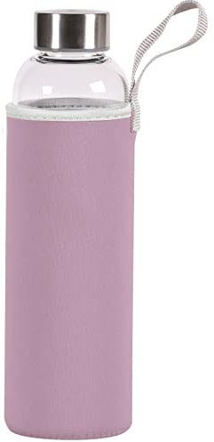 Glass Water Bottle 550ml With Sleeve Protective Glass Drinking Bottle Metal Screw Lid Leak Proof Juice Hot Cold Drinks Portable Ideal For Home Sports Gym Yoga Travel Office School, Clear (Pink)