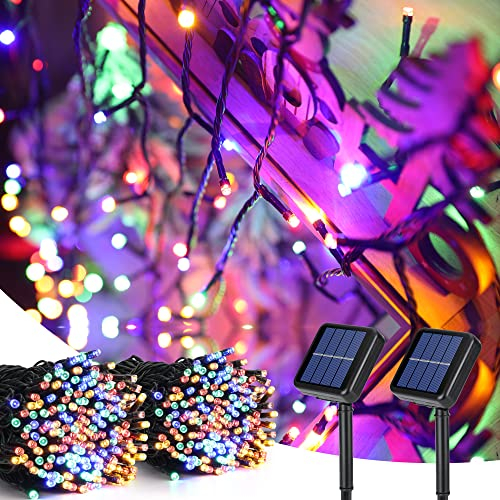 PhilzOps Noel Guirlande Lumineuse Solaire, 2 Pack 22M 200 LED Guirlande Solaire Exterieur Coloré Sapin de Noël Lumière 8 Modes Étanche Décoration Lampe pour Intérieur Jardin Patio Mariage Fête