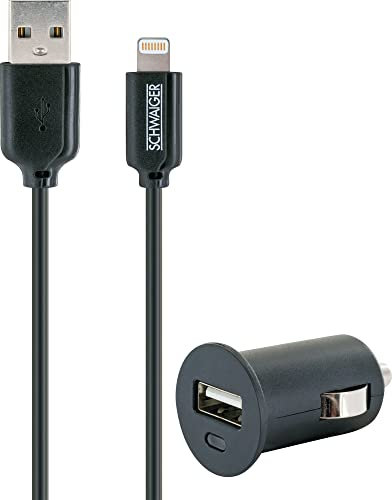 SCHWAIGER LSET100 513 Ladegerät Ladekabel Lightning KFZ Ladeadapter iPhone-Ladekabel Auto Lade-Set Apple MFi zerifiziert 12V 1m schwarz