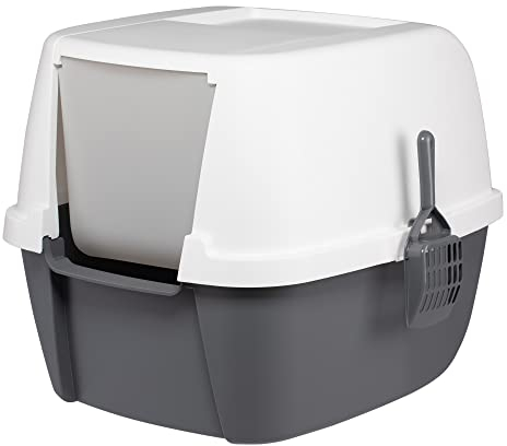 Iris Ohyama Arenero Gato Cubierto con Pala, hasta 8kg, Blanco/Gris, Caixa de areia para Gatos, Caja, para Gatos Grandes y pequeños, Cerrado, Cagadero, WC, Libre de BPA, Cat Litter Box, CLH-17J