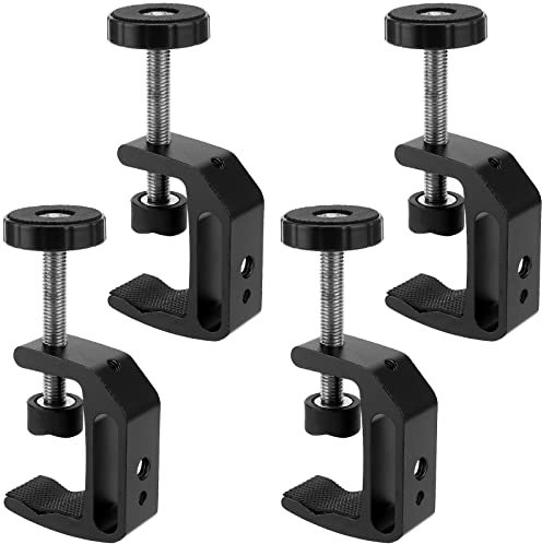 FUNSUEI 4 Pack Universal C Clamp, Desk C-Clamp with 1/4 and 3/8 Thread Hole, Heavy Duty Aluminum Alloy C Clamp Desktop Mount Holder for Monitor, Camera, Bench, Black