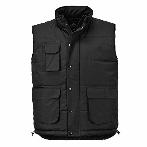 Portwest S415 Bodywarmer Stud Front Opening Phone Pocket Lined and Padded | Black, 4X Large, Classic Fit, Polyester PVC Coated, Drawcord Adjustable Hem, Water Resistant, Sleeveless, Cold Weather