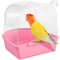 Andiker Papagei Bad Box, transparenter Kunststoff Vogel Bad Container, hängende Papagei Bad Tube Duschbox mit Wassereinlass für Wellensittich, Pfingstrose Papagei, Cockatiel (Rosa)