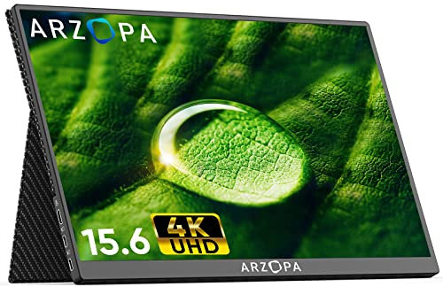 ARZOPA Monitor Portatile 4K, 15,6 Pollici UHD 3840 x 2160 Schermo Portatile IPS HDR con MINI HDMI Type-C, 100% Adobe RGB per laptop PC Laptop PS5 Xbox Switch