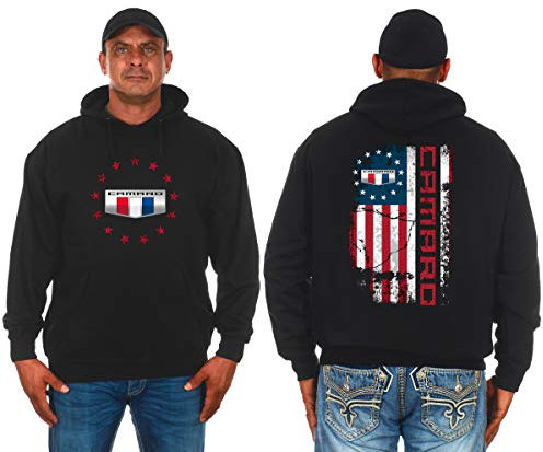 JH DESIGN GROUP Herren Chevy Camaro Hoodie USA Flagge 2 Seiten Pullover Sweatshirt, Schwarz, 4X-Large