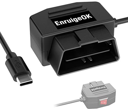 Universal OBD OBD2 Power Cable for Dash Cam 24 Hours Surveillance/Acc Mode with Switch Button, 3 Pin OBDII Adapter, 12-26V to 5V Hard Wire Charger Cable