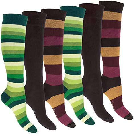 Footstar Damen Kniestrümpfe geringelt (6 Paar) - Safari 35-38