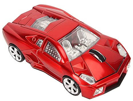 Bewinner Red Wireless Car Mouse, 1600DPI LED Light Race Car Mouse Wireless Sports Car Shaped Mouse with USB Receiver, Computer Mouse for Gift, Laptop, PC