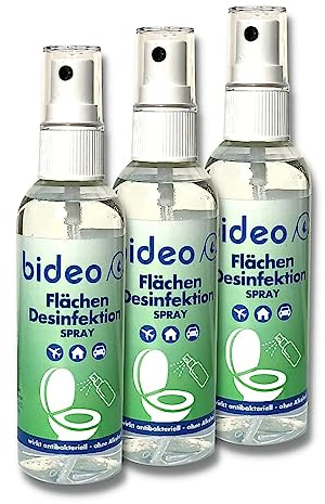 bideo® Desinfektionsspray alkoholfrei 50ml - Reinigungsmittel für die schnelle Desinfektion von allen wasserbeständigen Oberflächen, Flächendesinfektionsmittel, Oberflächenreiniger (50ml – 3er Set)