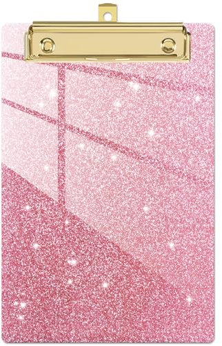 Piasoenc Portapapeles pequeño acrílico, portapapeles con purpurina de moda, portapapeles A5 con clip dorado de perfil bajo, tablero de clip A5, bonito portapapeles de confeti para niños, estudiantes,