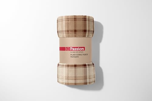 Passion Coperta calda e morbida in pile morbido peluche di flanella per divano per bambini adulto stampato fantasia (160 x 210 cm, Tartan Beige)