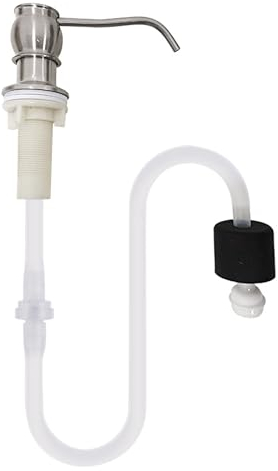 Dispensador de jabón para fregadero de cocina, bomba de encimera de aleación de zinc giratoria de 360 grados, dispensador de jabón integrado para fregadero con kit de tubo de extensión de 1 m x 2 mm