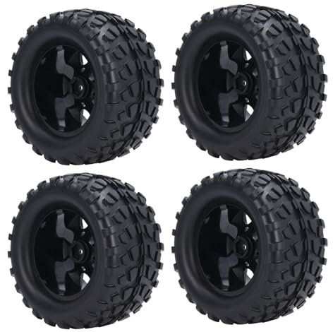 Miokycl 4 x Gummireifen mit M4-Kontermuttern, 12 mm, Sechskantnabe, 7 Speichen, Felge, Reifen 1/10 RC Geländewagen