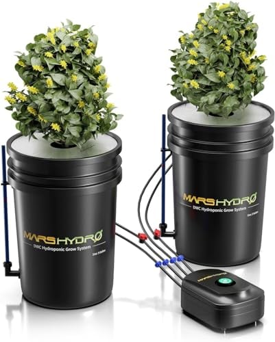 MARS HYDRO DWC System di coltivazione idroponica da 5 galloni con pompa d'aria da 8W, tubo d'aria multiuso, pietra d'aria, 2 secchi e kit di gocciolamento superiore
