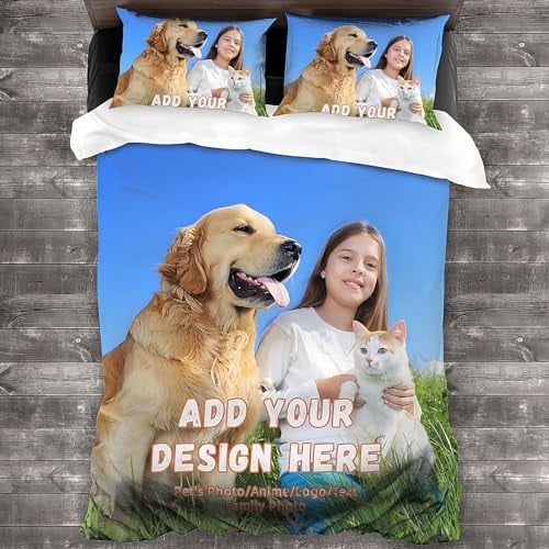 Kitlay Bettwäsche 135x200 mit Eigenem Foto Personalisiert Bettbezug Set Text Logo Einem Bettbezug + Zwei Kissenbezüge für Jungen, Mädchen, Paare, Individuell in Verschiedenen Größen