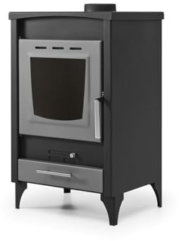 Estufa de leña modelo H 8.09 Kw | Chimenea de leña moderna para salón, cocina o habitación | Estufa de leña pequeña
