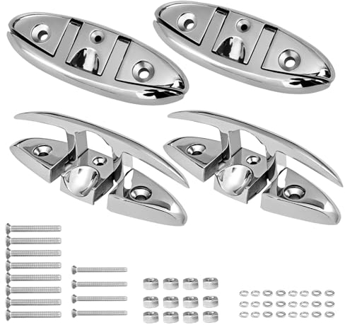 cimsfcor Faltbare Klampe für Boote, 15,2 cm/12,7 cm, Marine, 316 Edelstahl, klappbare Stollen, aufklappbare Dockklampe in Marinequalität, Seilklampe mit Schrauben und Muttern für Boot, Kajak, Dock,