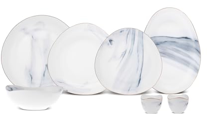 Karaca Ria - Vajilla para 6 personas, 27 piezas, color gris – Moderno juego de vajilla de material de hueso de nueva generación para elegantes arreglos de mesa y comidas inolvidables