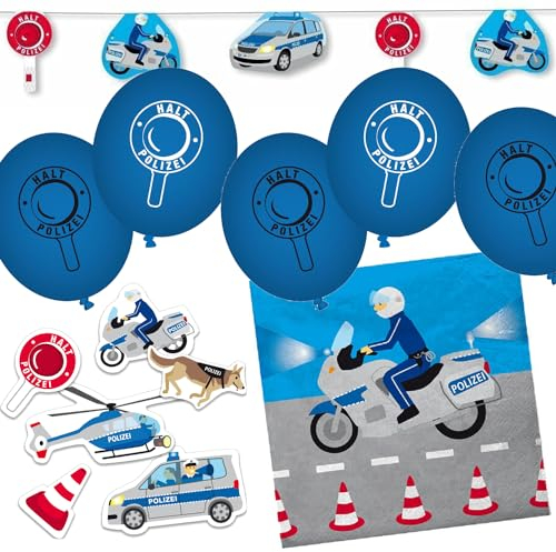 Deko-Set * POLIZEI * für Kindergeburtstag, Mottoparty und Party | 53 Teile mit Servietten + Konfetti + Wimpelkette + Luftballons | Kinder Deko Partydeko, Edition: Polizei