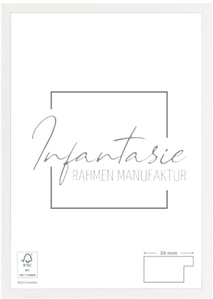 Infantasie 'N°2' Bilderrahmen 13x19 handgefertigt nach Maß | Weiss Matt | MDF Holz-Design Collage Rahmen inkl. Kunstglas und Metall Aufhänger (Querformat & Hochformat)