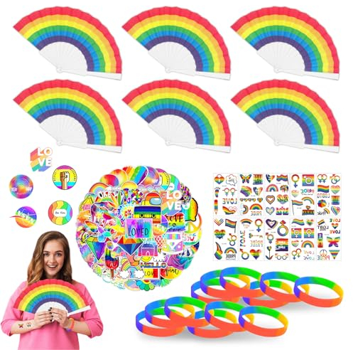 LETTERASHQP Handfächer Regenbogen Fächer 78 Stück Bunt Faltfächer Fecher Damen Fächer Rave Regenbogen fächer stabil für Sommer Dekoration Musikfestival Rainbow Frauen Männer Pride Month Accessoires
