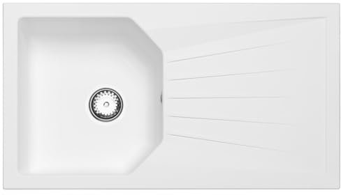Liquida AGV780WH 1.0 Bowl Composite Reversible White Kitchen Sink and Waste Kit