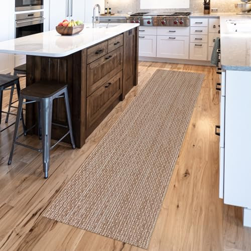 Fixseed Bauernhaus-Küchenteppich, Dunkelbraun, waschbarer Läufer, Teppiche für Flur, 60 x 240 cm, gewebter Teppich aus Baumwolle, Überwurf, Nachttisch, Schlafzimmer, Badezimmer, Wäscherei, Terrasse