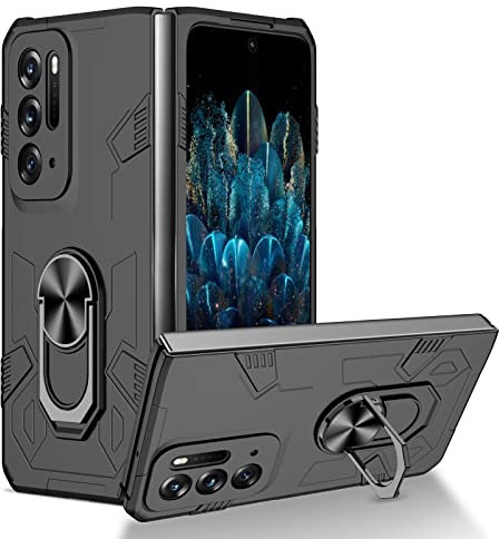 YOUULAR Funda plegable para teléfono móvil Oppo Find N, soporte de anillo de metal, [soporte de coche] pintura en aerosol aceitosa UV a prueba de golpes funda protectora para Oppo Find N Military