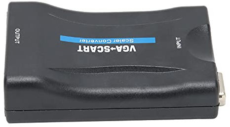 Convertidor VGA a Scart, Controlador Gratuito Convertidor de Vídeo VGA a Scart Adaptador de Vídeo con Cable de Carga para Oficina para el Hogar (BLACK)