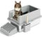 Bienvoun XXL Cat Litter Box, Stainless Steel and PP Litter Box with Lid, Metal Opened Litter Tray, High Rim Removable, Sand Filter Pedal, Scoop, 60.8cm x 40.8cm x 29.3cm, Light Grey