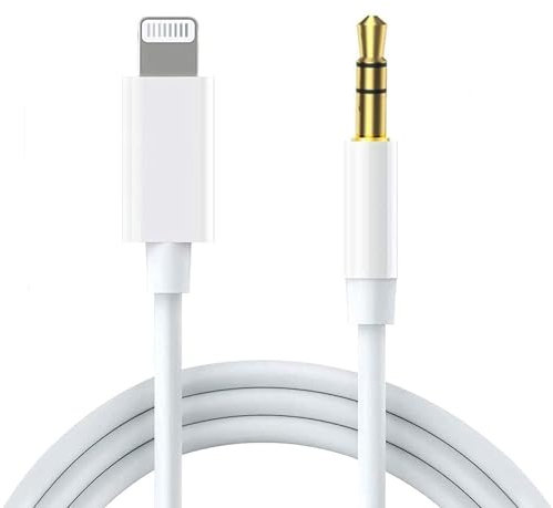 Cordon auxiliaire pour iPhone, [certifié Apple MFi] Câble Lightning vers auxiliaire compatible avec iPhone 14 13 12 11 XS XR X 8 7 vers haut-parleur stéréo de voiture, casque, blanc